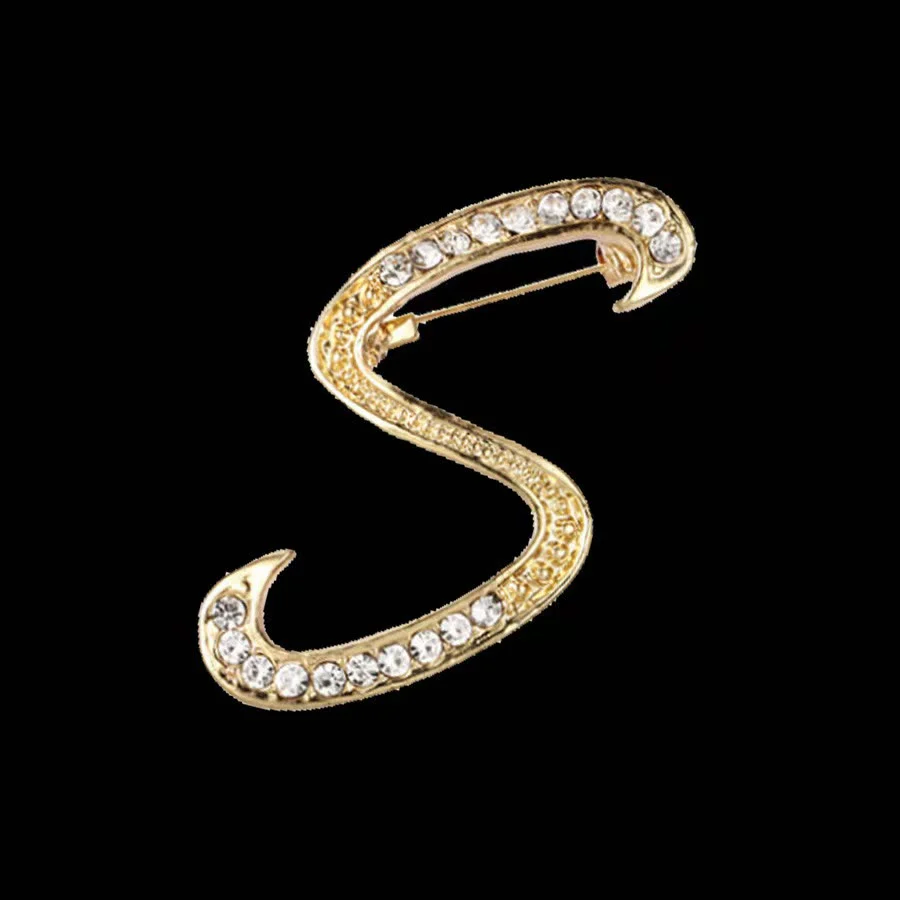 Golden & Silver Initial Letter Diamond Inlaid Brooch - Image 17