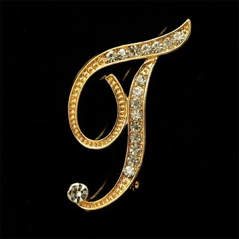 Golden & Silver Initial Letter Diamond Inlaid Brooch - Image 18