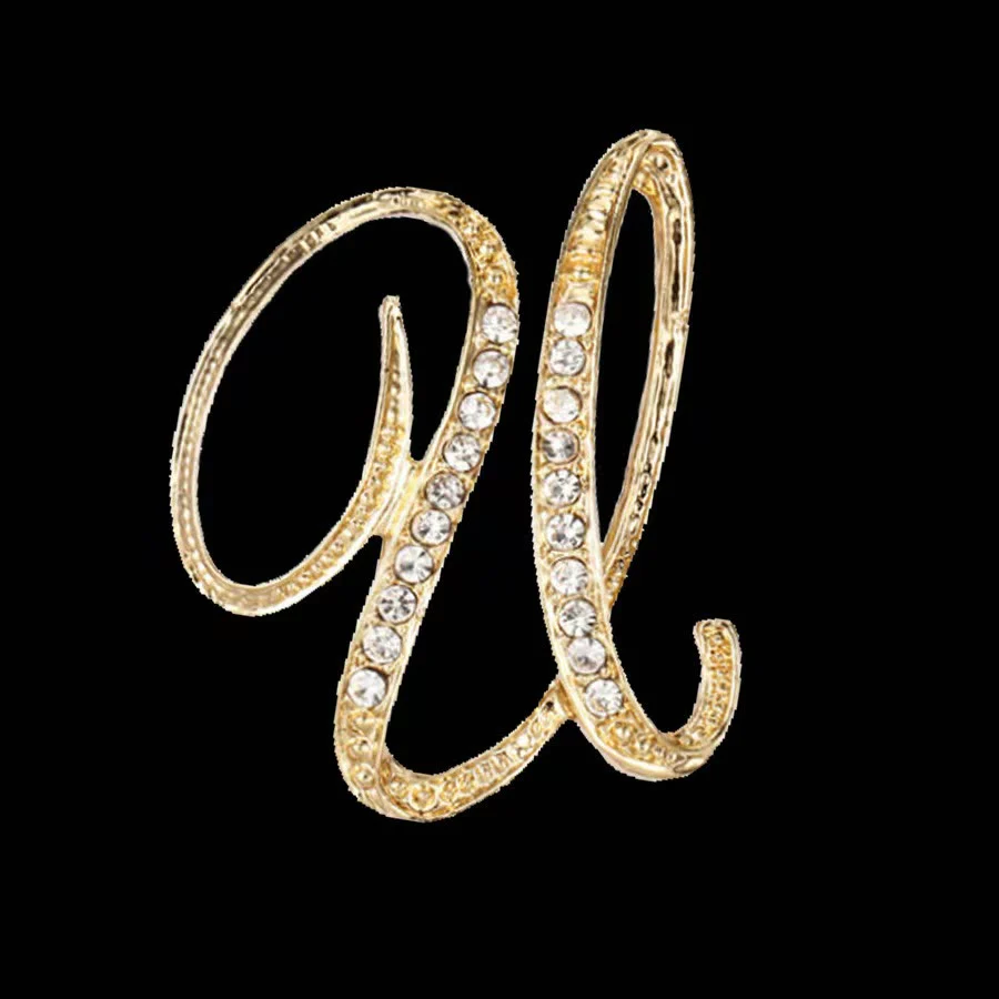 Golden & Silver Initial Letter Diamond Inlaid Brooch - Image 19