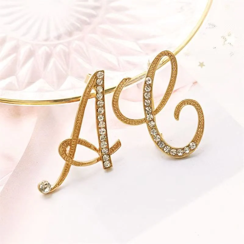 Golden & Silver Initial Letter Diamond Inlaid Brooch - Image 2
