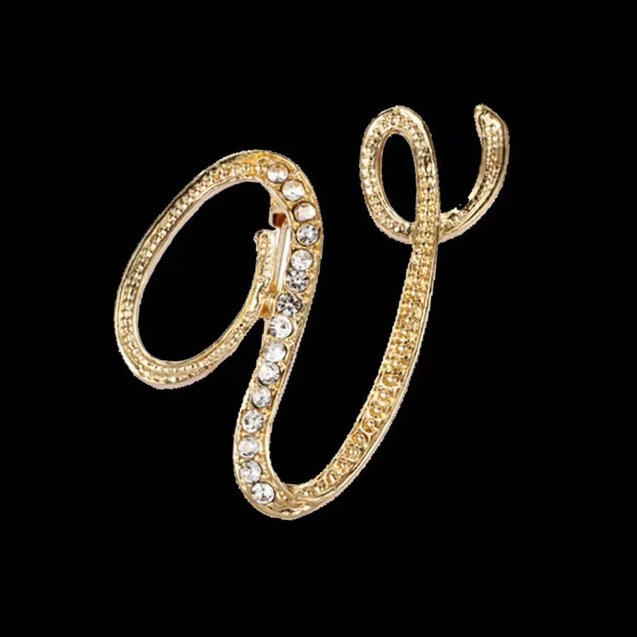 Golden & Silver Initial Letter Diamond Inlaid Brooch - Image 20