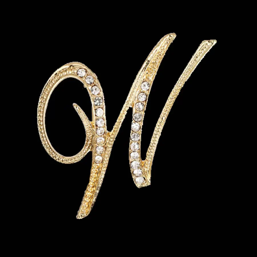 Golden & Silver Initial Letter Diamond Inlaid Brooch - Image 21