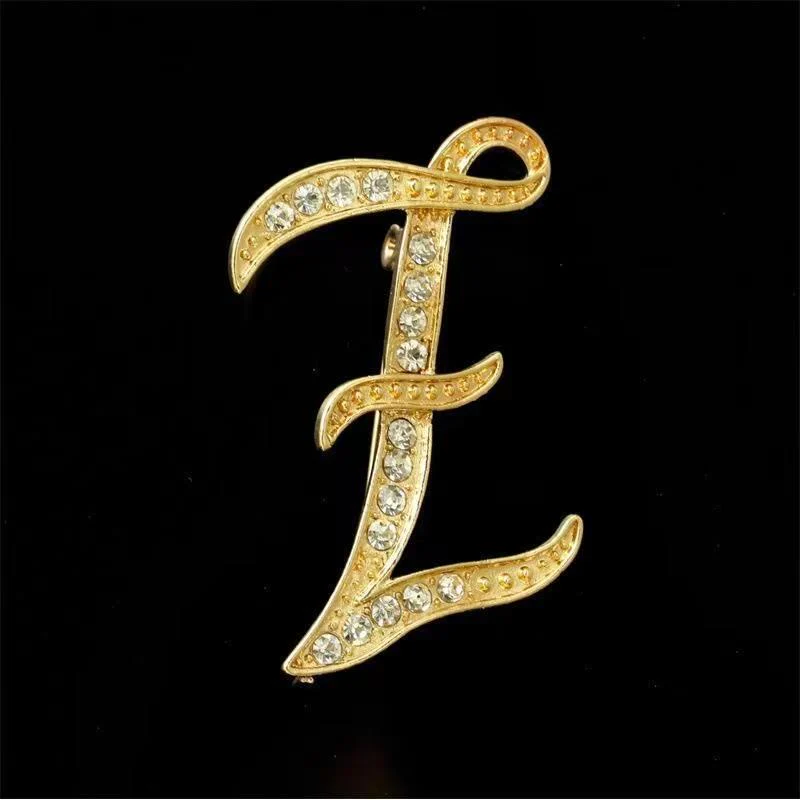 Golden & Silver Initial Letter Diamond Inlaid Brooch - Image 24