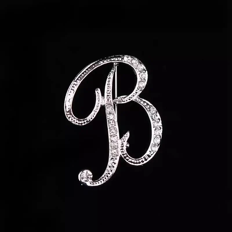 Golden & Silver Initial Letter Diamond Inlaid Brooch - Image 25