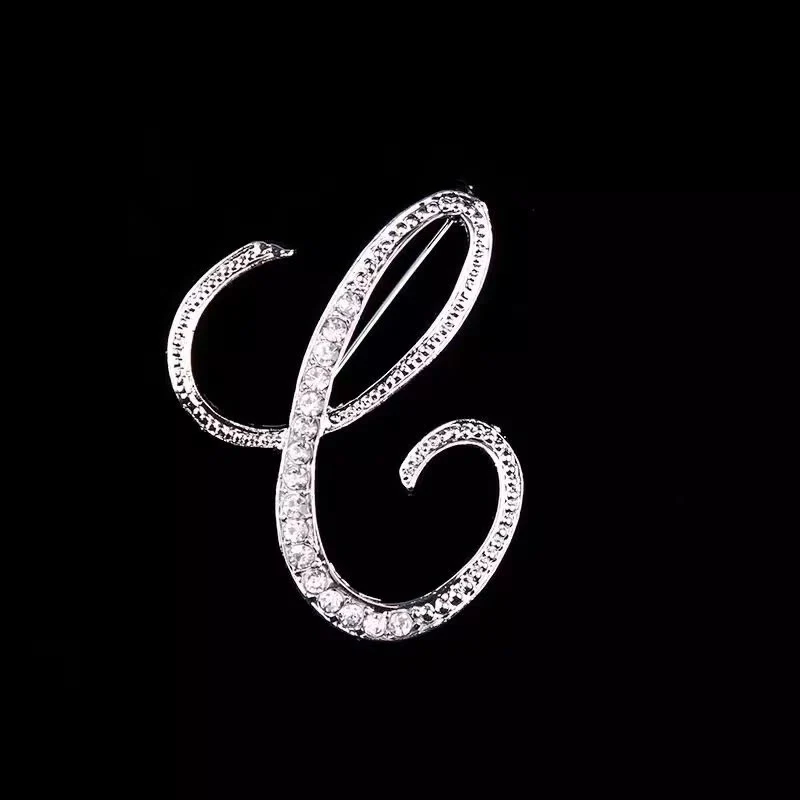 Golden & Silver Initial Letter Diamond Inlaid Brooch - Image 26