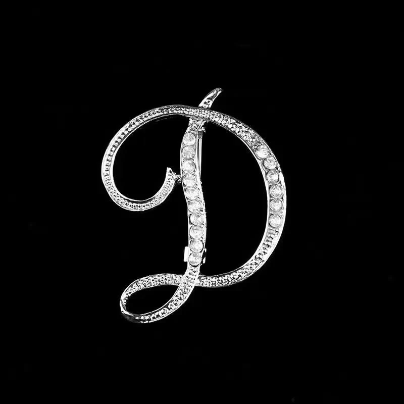 Golden & Silver Initial Letter Diamond Inlaid Brooch - Image 27