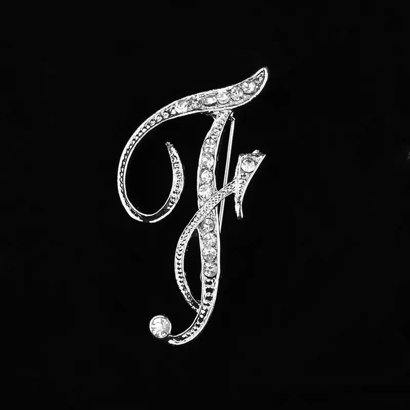 Golden & Silver Initial Letter Diamond Inlaid Brooch - Image 29