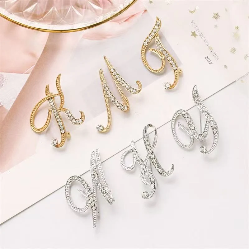 Golden & Silver Initial Letter Diamond Inlaid Brooch - Image 3