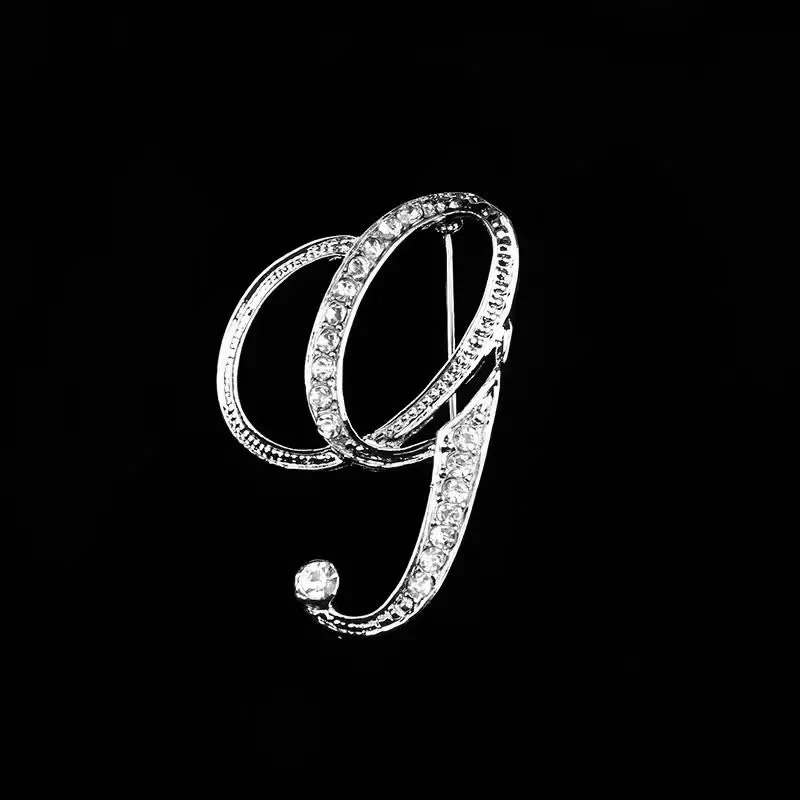 Golden & Silver Initial Letter Diamond Inlaid Brooch - Image 30