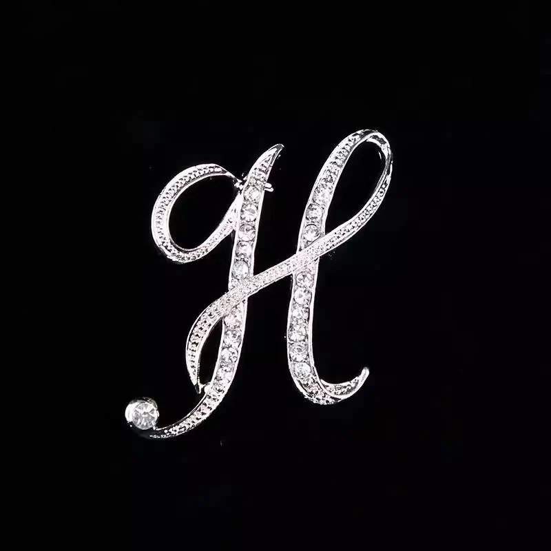Golden & Silver Initial Letter Diamond Inlaid Brooch - Image 31