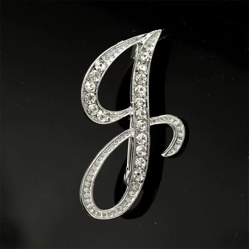 Golden & Silver Initial Letter Diamond Inlaid Brooch - Image 33