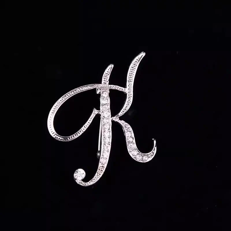 Golden & Silver Initial Letter Diamond Inlaid Brooch - Image 34