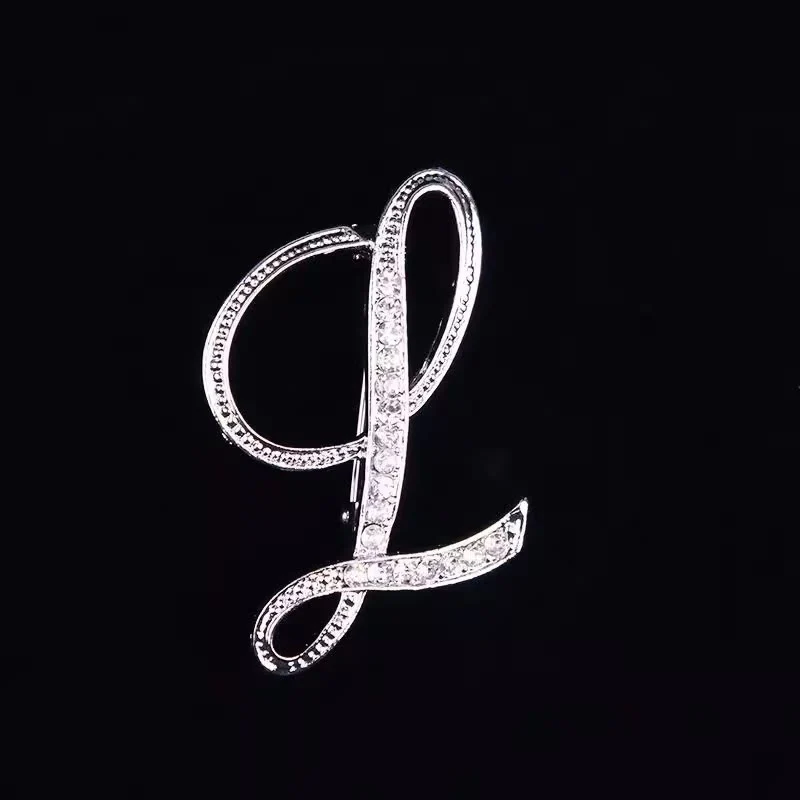 Golden & Silver Initial Letter Diamond Inlaid Brooch - Image 35
