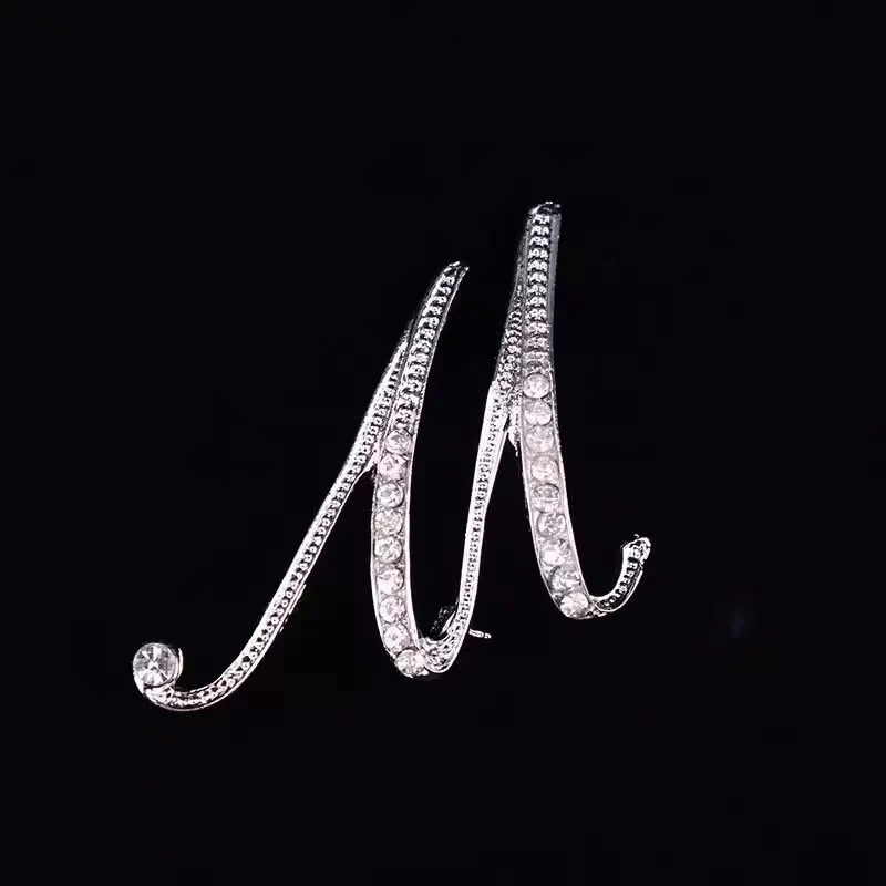 Golden & Silver Initial Letter Diamond Inlaid Brooch - Image 36