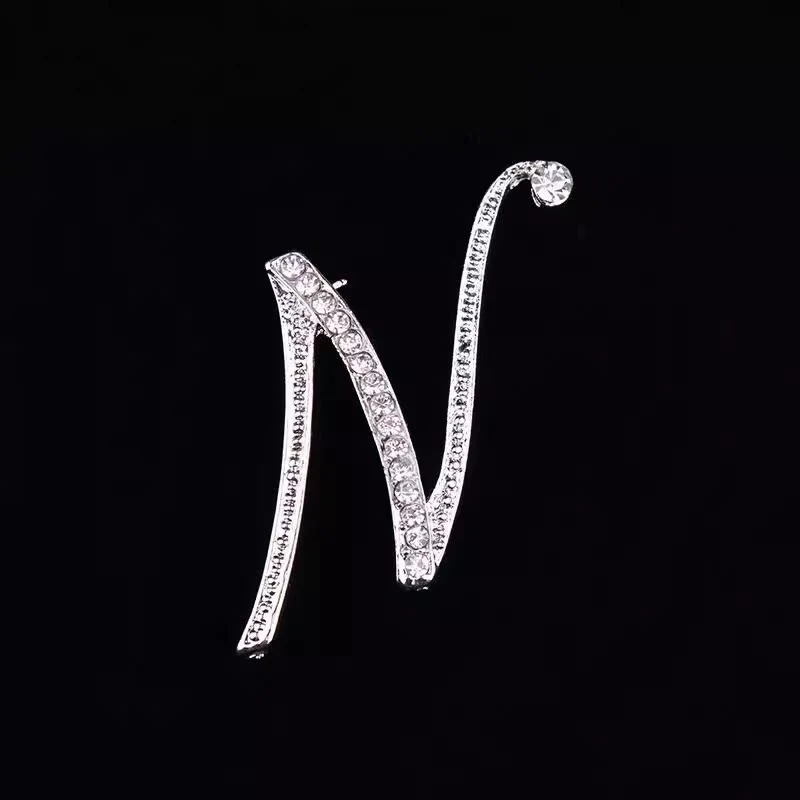 Golden & Silver Initial Letter Diamond Inlaid Brooch - Image 37