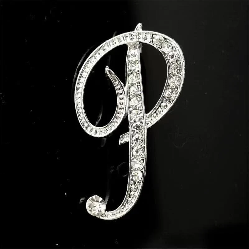 Golden & Silver Initial Letter Diamond Inlaid Brooch - Image 39