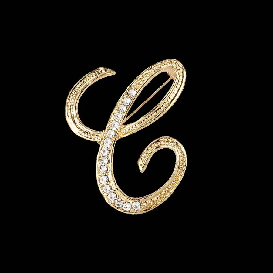Golden & Silver Initial Letter Diamond Inlaid Brooch - Image 4
