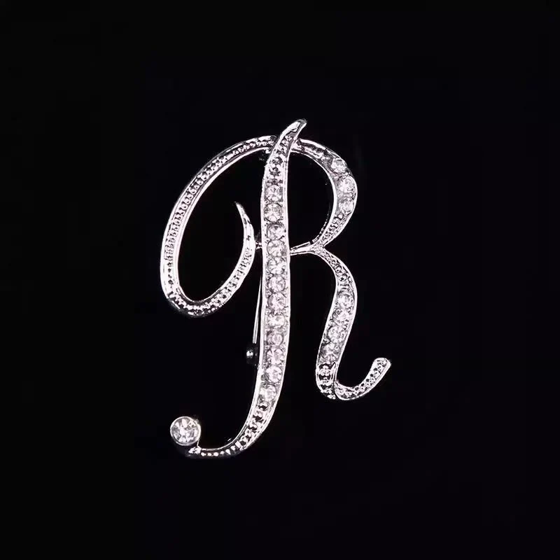Golden & Silver Initial Letter Diamond Inlaid Brooch - Image 41