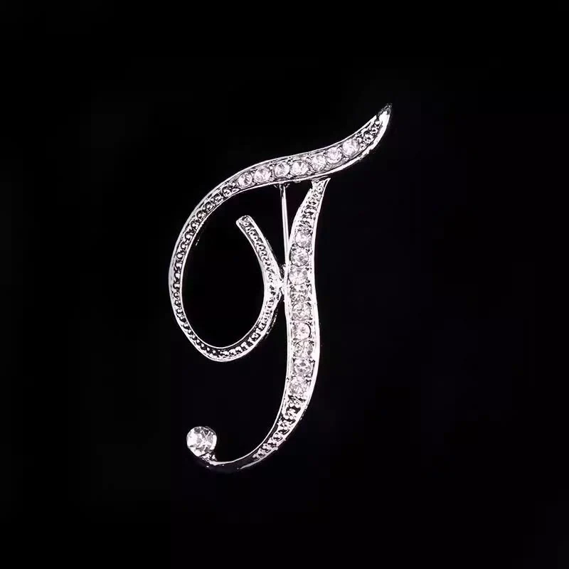 Golden & Silver Initial Letter Diamond Inlaid Brooch - Image 42