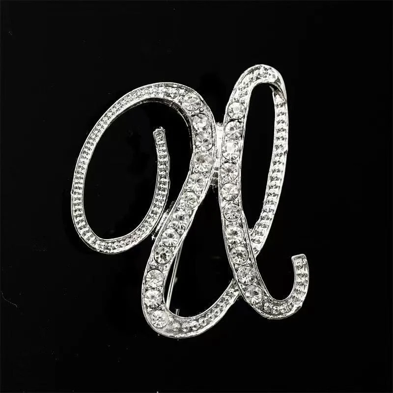 Golden & Silver Initial Letter Diamond Inlaid Brooch - Image 43