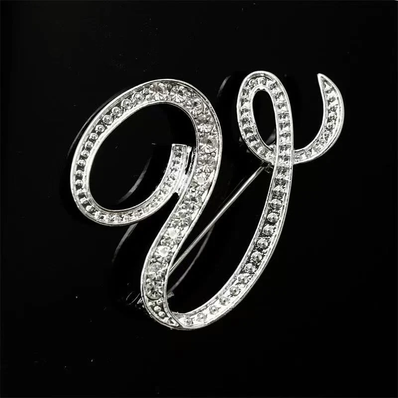 Golden & Silver Initial Letter Diamond Inlaid Brooch - Image 44