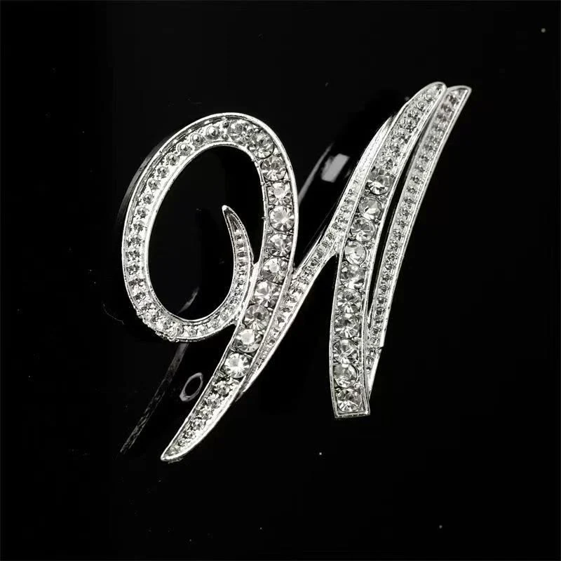 Golden & Silver Initial Letter Diamond Inlaid Brooch - Image 45