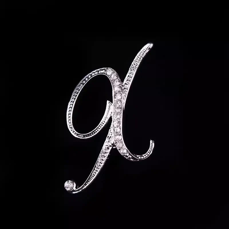 Golden & Silver Initial Letter Diamond Inlaid Brooch - Image 46