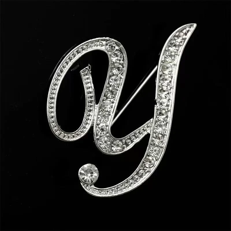 Golden & Silver Initial Letter Diamond Inlaid Brooch - Image 47