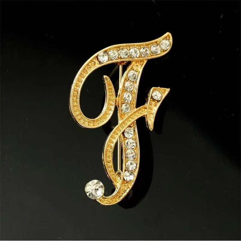 Golden & Silver Initial Letter Diamond Inlaid Brooch - Image 6