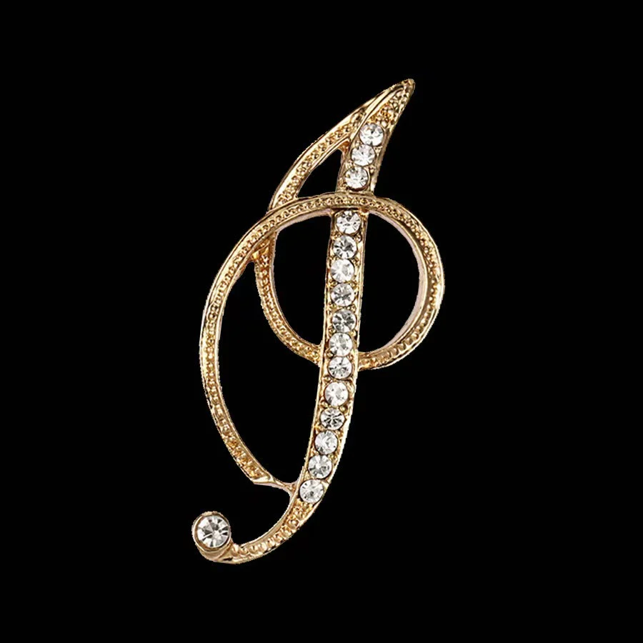 Golden & Silver Initial Letter Diamond Inlaid Brooch - Image 8