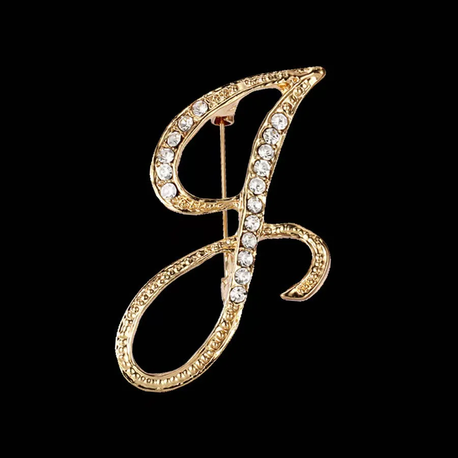 Golden & Silver Initial Letter Diamond Inlaid Brooch - Image 9