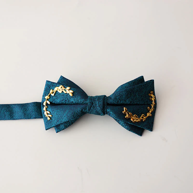 Golden Vine Jacquard Double Layer Adjustable Strap Bow Tie - Image 11