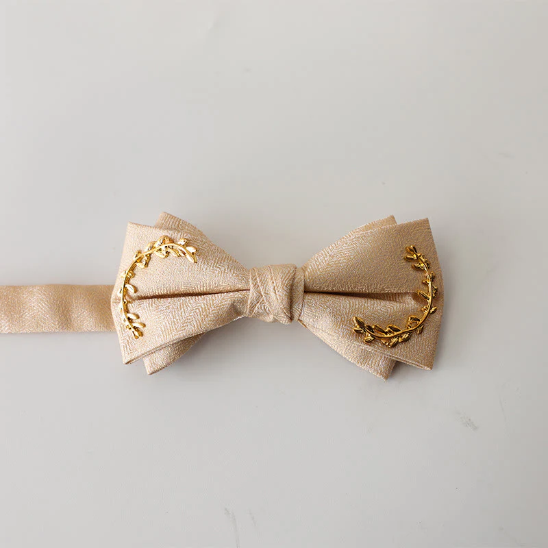 Golden Vine Jacquard Double Layer Adjustable Strap Bow Tie - Image 14
