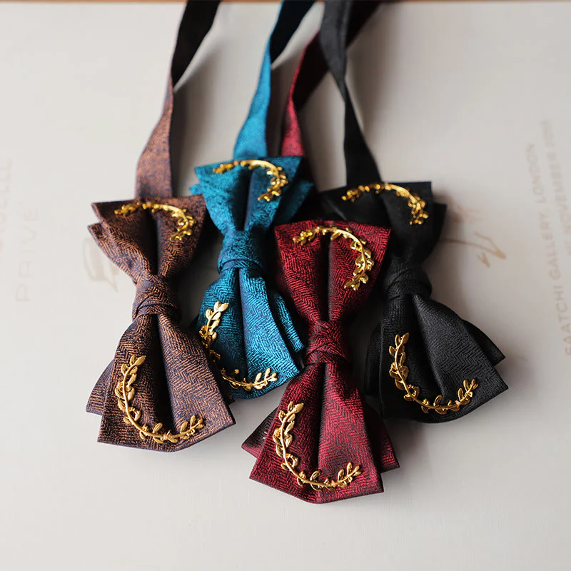 Golden Vine Jacquard Double Layer Adjustable Strap Bow Tie - Image 2