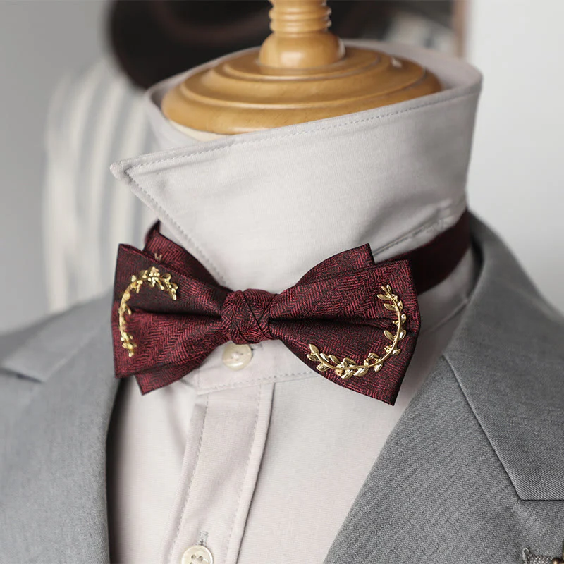 Golden Vine Jacquard Double Layer Adjustable Strap Bow Tie - Image 4