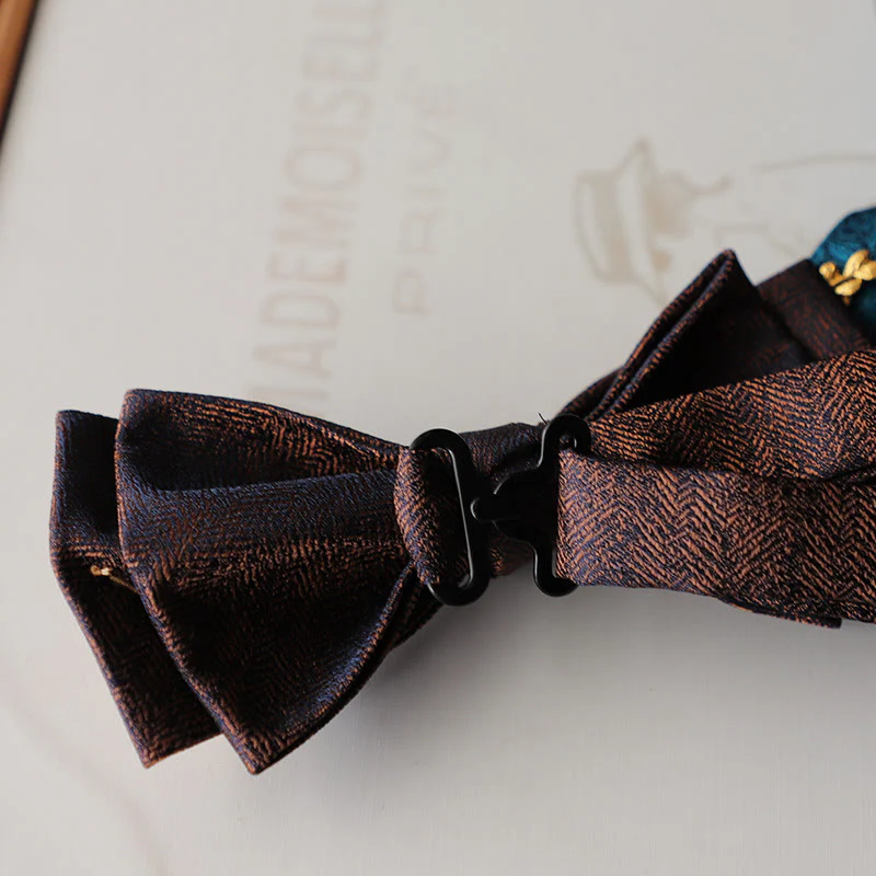 Golden Vine Jacquard Double Layer Adjustable Strap Bow Tie - Image 5