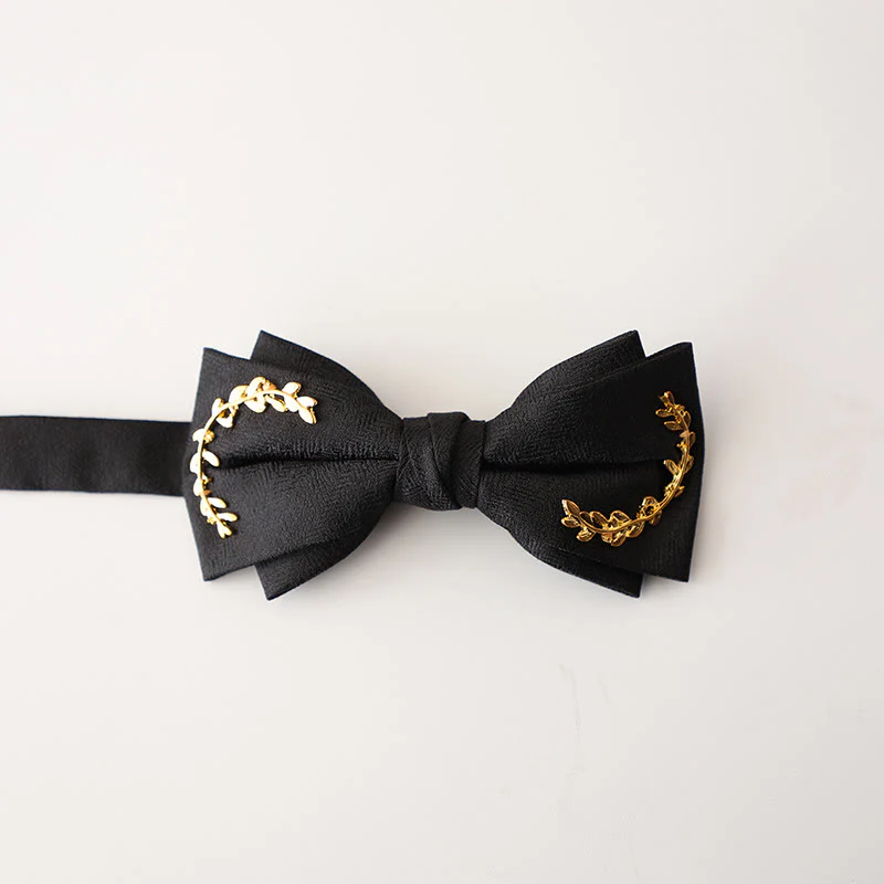 Golden Vine Jacquard Double Layer Adjustable Strap Bow Tie - Image 6
