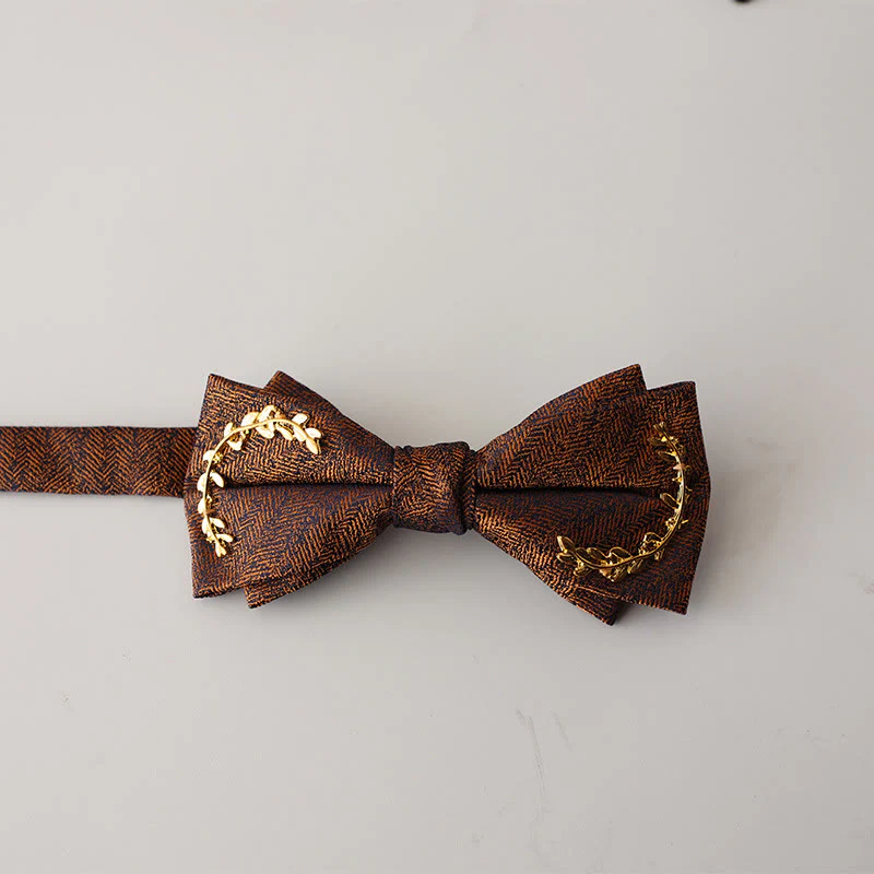 Golden Vine Jacquard Double Layer Adjustable Strap Bow Tie - Image 7