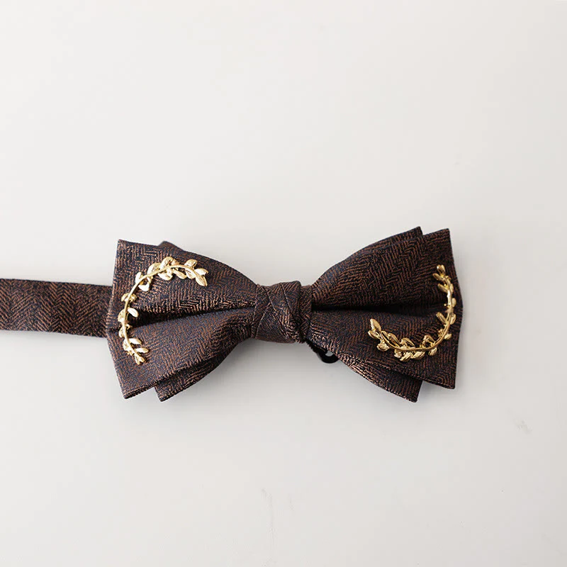 Golden Vine Jacquard Double Layer Adjustable Strap Bow Tie - Image 9