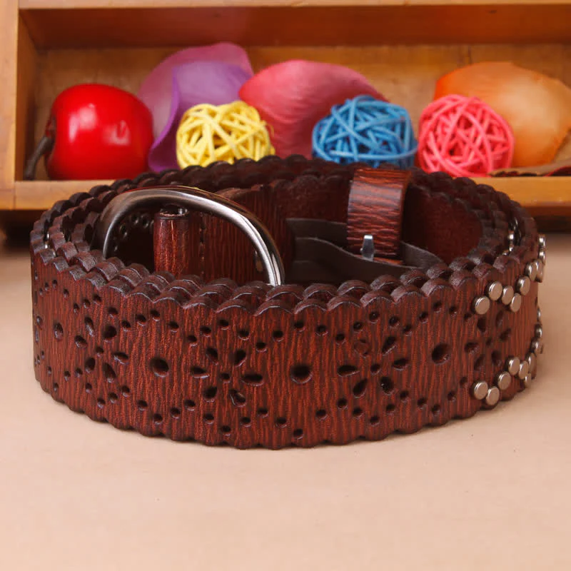 Gothic Ripped Crack Rivets Hollow Out Leather Belt - Image 5