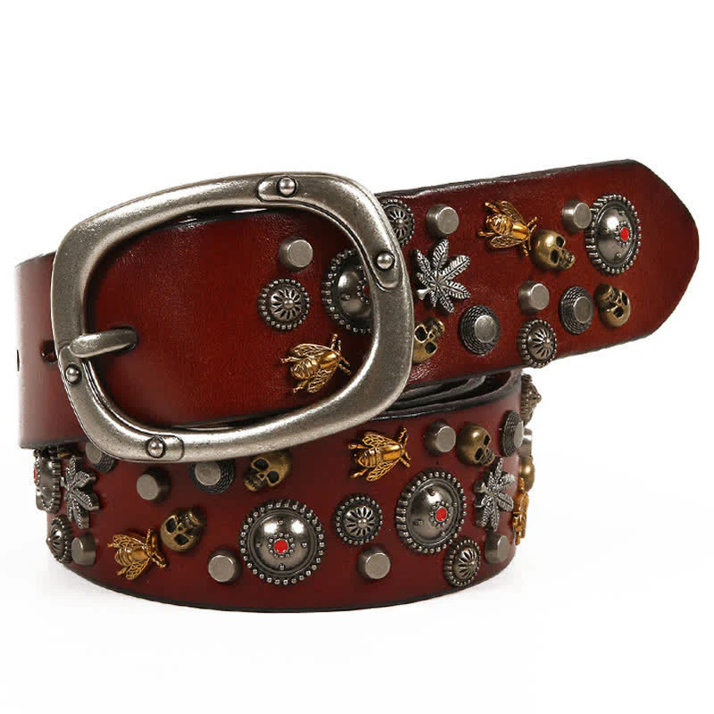Gothic Skull Bee Maple Rivets Leather Belt - Image 10