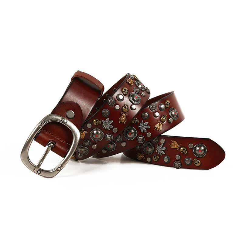 Gothic Skull Bee Maple Rivets Leather Belt - Image 11