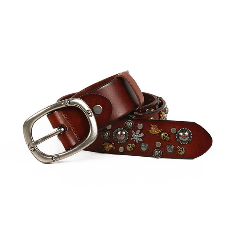 Gothic Skull Bee Maple Rivets Leather Belt - Image 12