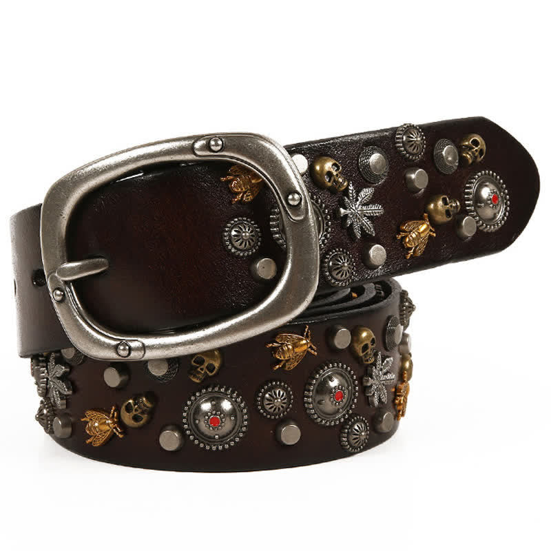 Gothic Skull Bee Maple Rivets Leather Belt - Image 13