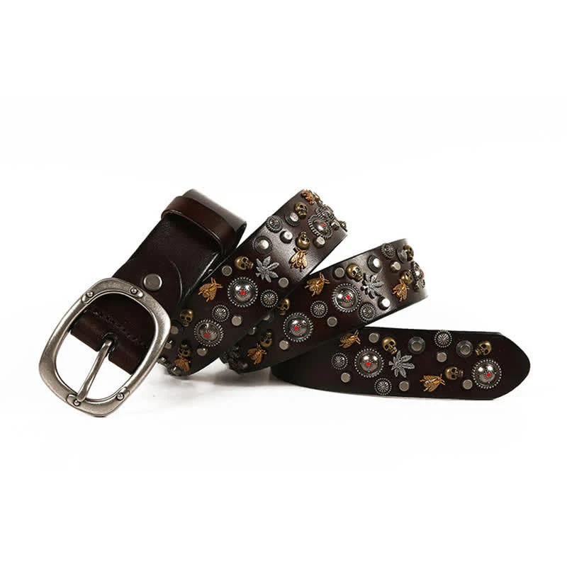 Gothic Skull Bee Maple Rivets Leather Belt - Image 14