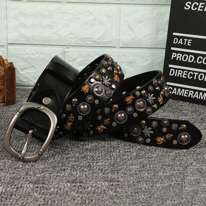Gothic Skull Bee Maple Rivets Leather Belt - Image 2