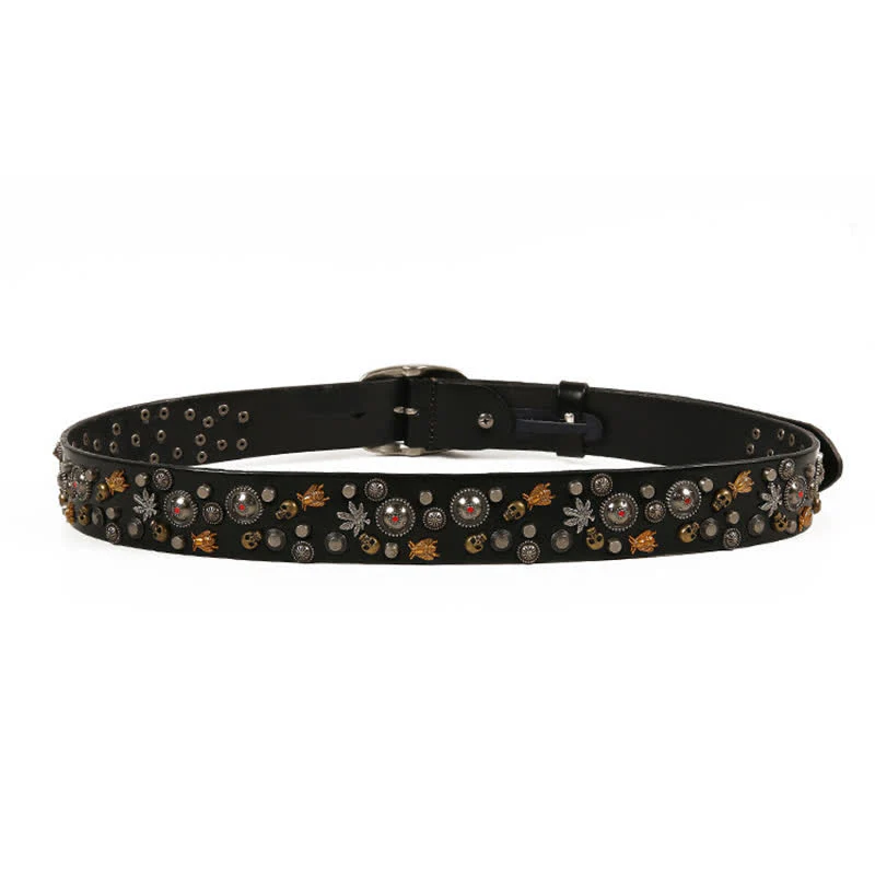 Gothic Skull Bee Maple Rivets Leather Belt - Image 5