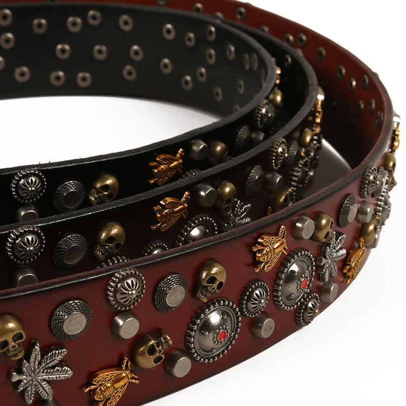 Gothic Skull Bee Maple Rivets Leather Belt - Image 8
