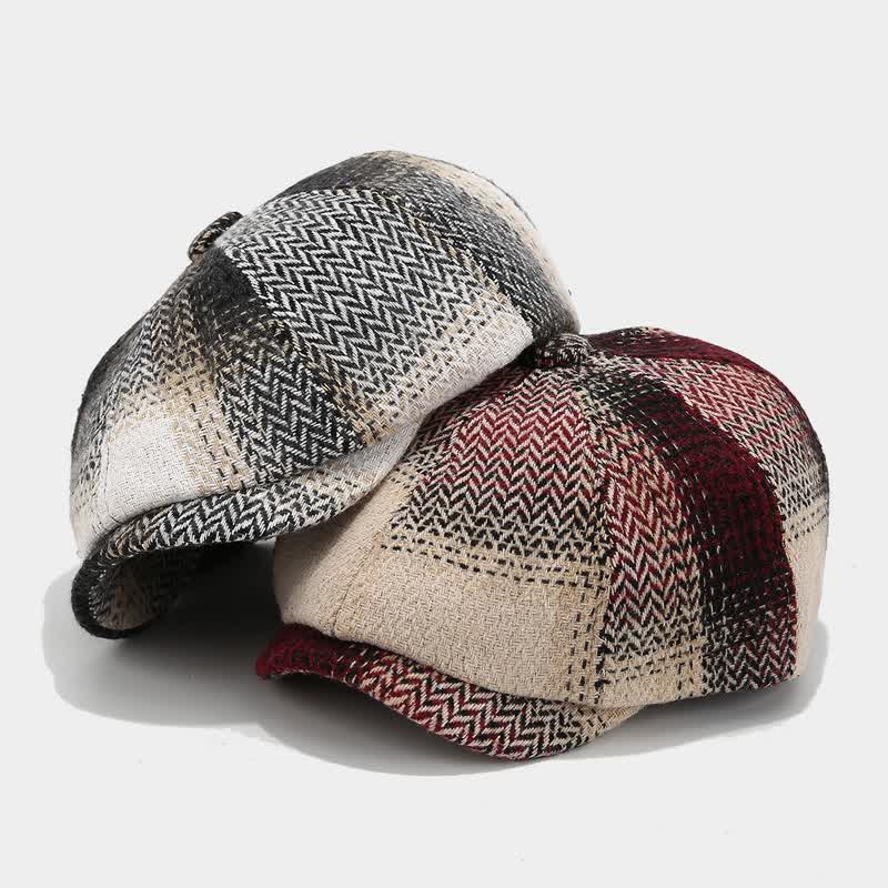 Gradient Color Fringe Herringbone Newsboy Beret Hat - Image 4