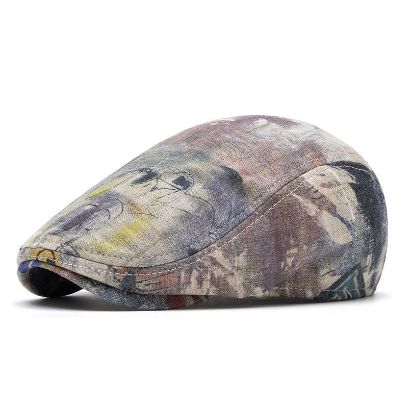 Graffiti Pattern Tie-dyed Newsboy Cotton Beret Hat - Image 11
